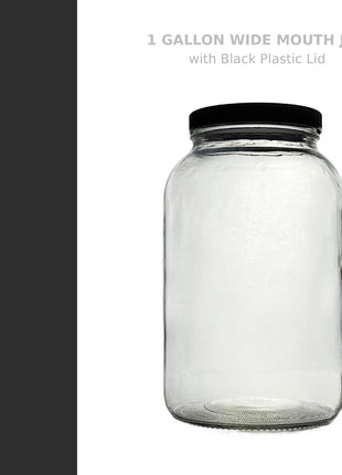 North Mountain Supply 1 Gallon Glass Jar, Black Plastic Lid | Wide Mouth, USDA Certified, BPA-Free, For Fermenting, Storing, Canning