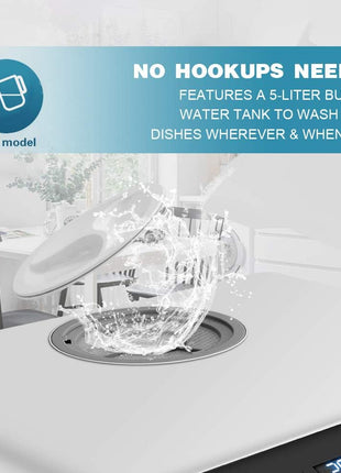Portable Countertop Dishwasher with 5 Programs, 3-Cup Water Tank, Fruit/Veg Basket, High Temp, Air Dry