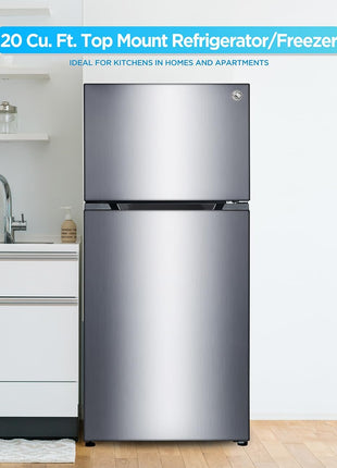 Commercial Cool 20 Cu. Ft. Top Mount Refrigerator with Freezer, 2-Door Refrigerator with Top Freezer and Adjustable Temperature Control, Ice Maker Ready, Energy Star Certified, Stainless Look
