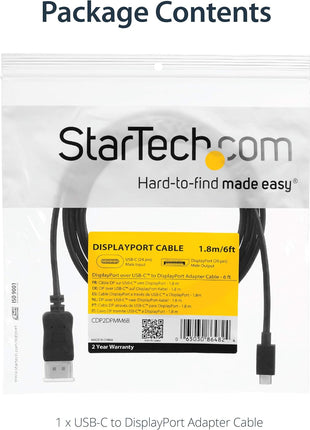 StarTech.com 6ft/1.8m USB C to DisplayPort 1.2 Cable 4K 60Hz - USB-C to DP Adapter HBR2 - USB Type-C DP Alt Mode to DP Monitor Video Cable (CDP2DPMM6B) - Limited stock, see similar item CDP2DP2MBD