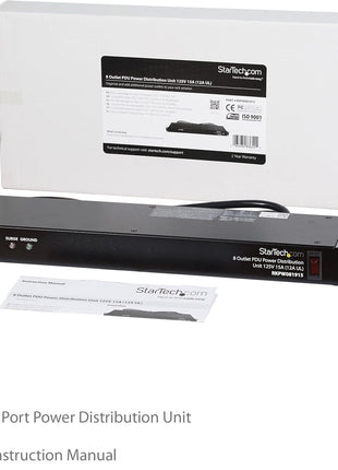 StarTech.com 8 Outlet Horizontal 1U Rack Mount PDU Power Strip for Network Server Racks - Surge Protection - 120V/15A - w/ 6ft Power Cord (RKPW081915)