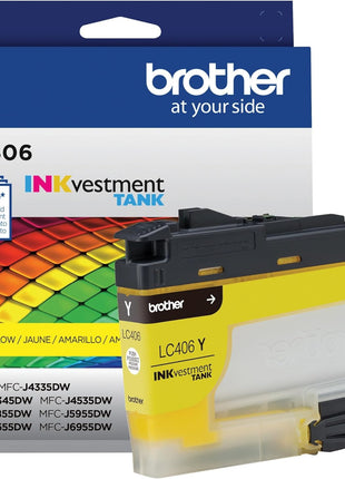 Brother Genuine LC406Y Standard Yield Yellow INKvestment Tank Ink Cartridge