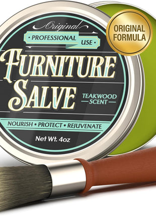 Furniture Salve for Leather - Polisher, Moisturizer, and Restorer for Couches and Furniture - Conditioner for Leather, Wood, and Vinyl - Repair Salve with Brush - 4oz