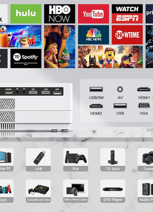 Native 1080P Projector with WiFi and Two-Way Bluetooth, Full HD Movie Projector for Outdoor Movies, 300" Display Projector 4k Home Theater, Compatible with iOS/Android/PC/XBox/PS4/TV Stick/HDMI/USB
