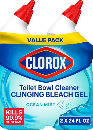 CLOROx Toilet Bowl Cleaner Clinging Bleach Gel, Ocean Mist, 24 Fl Oz, Pack of 2 (Package May Vary)
