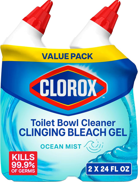 CLOROx Toilet Bowl Cleaner Clinging Bleach Gel, Ocean Mist, 24 Fl Oz, Pack of 2 (Package May Vary)
