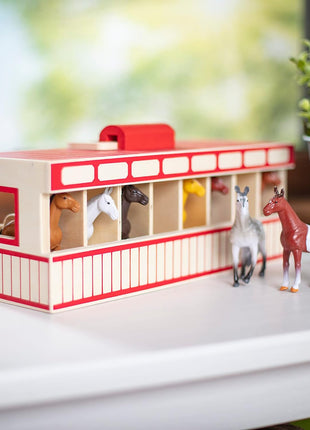 Melissa & Doug 3744 Take-Along Show-Horse Stable Play Set With Wooden Stable Box and 8 Toy Horses