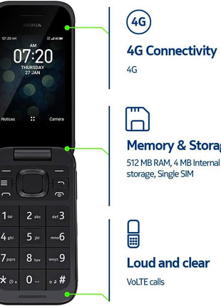 Nokia 2780 Flip | Unlocked | Universally Compatible with All Mobile Carriers | Black