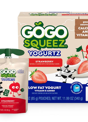 GoGo SqueeZ YogurtZ Strawberry, Kids Snacks Made from Real Yogurt & Fruit, Pantry Friendly Snack, No Fridge Needed, No Preservatives, Kosher Certified, Gluten Free, 3 Oz, 4 Pack