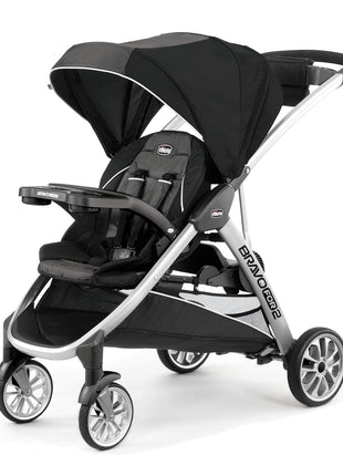 Chicco BravoFor2 Double Stroller for Infant and Toddler, Sit or Stand | Iron/Black, baby stroller with 5-point harness, Chicco car seat compatible, toddler standing platform, one-hand fold