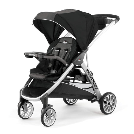 Chicco BravoFor2 Double Stroller for Infant and Toddler, Sit or Stand | Iron/Black, baby stroller with 5-point harness, Chicco car seat compatible, toddler standing platform, one-hand fold