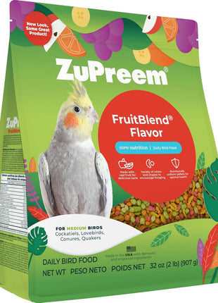 ZuPreem FruitBlend Bird Pellets, Daily Bird Food for Cockatiel, Lovebird, Quaker, Small Conure, Lorikeet, Core Nutrition for Medium Birds, Cockatiel Pellets, Conure Food (M, 2 lbs)