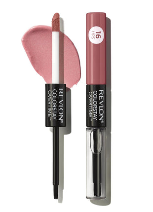 Revlon ColorStay Overtime Lipcolor, 350 Bare Maximum, 0.07 fl oz | Dual-ended liquid lipstick with clear lip gloss. Moisturizing ingredients. Won't smudge, bleed or feather.