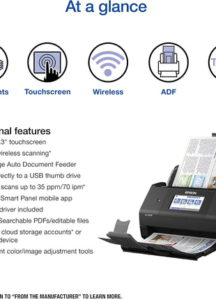 Epson Workforce ES-580W Wireless Color Duplex Desktop Document Scanner for PC and Mac with 100-sheet Auto Document Feeder (ADF) and Intuitive 4.3" Touchscreen. Full 1-Year Limited Warranty (Renewed)