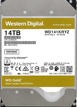 Western Digital 14TB WD Gold Enterprise Class Internal Hard Drive HDD - 7200 RPM Class, SATA 6 Gb/s, 512 MB Cache, 3.5 inch - WD142KRYZ