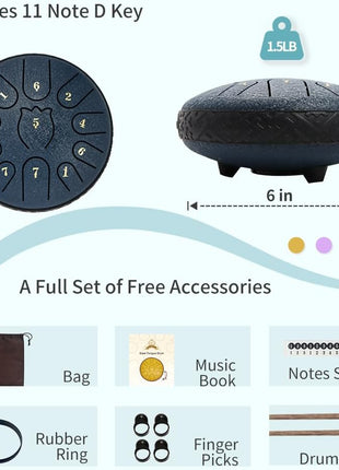 Steel Tongue Drum 6 Inche 11 Note Steel Drums Rain Chime,Raindrop Drum,Rain Drum for Outside Garden(Dark Blue)