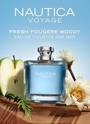 Nautica Voyage Eau De Toilette, Cologne and Fragrance For Men, Fresh, Romantic, Fruity Scent Woody, Aquatic Notes of Apple, Water Lotus, Cedarwood, and Musk Ideal Day Wear, Long Lasting 3.3Fl oz