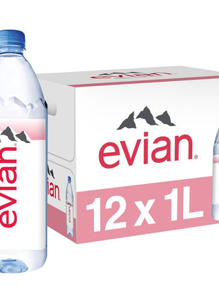 Evian Natural Spring Water, 1 L bottle, 12 pack