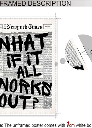 Drimiler Retro Black And White Newspaper Poster What If It All Works Out Canvas Wall Art Positive Affirming Quote Minimalist Prints Painting For Home Bedroom Dorm Wall Decor 8x12in Unframed