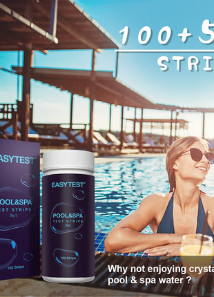 EASYTEST 7-Way Pool Test Strips, 150 Strips Water Chemical Testing for Hot tub and Spa, Accurate Test Bromine, Total Alkalinity, pH, Free Chlorine, Total Hardness, Cyanuric Acid, and Total Chlorine