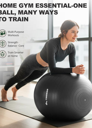 Trideer Yoga Ball for Exercise, Pregnancy & Birthing, 5 Sizes Exercise Ball for Physical Therapy, Stability, Fitness, Quick Pump Included