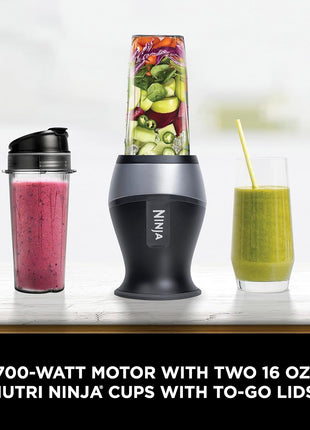 Ninja Fit Compact Personal Blender, 700W, (2) 16oz Cups, QB3001SS | 700-watt base blends smoothies, shakes & frozen drinks. (2) 16-oz to-go cups w/ spout lids. Dishwasher safe.