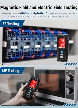 ERICKHILL EMF Meter, Detects Electric and Magnetic Fields, Handheld Digital EMF Detector with LCD Display, Sound-Light Alarm, Rechargeable Battery for Home, Office, and Appliances (Blue)