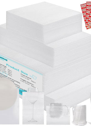 320 pcs Moving Packaging Supplies, 260 Cushioning Foam Pouches and Sheets, 4 Sizes (16x12 inch, 12x12 inch, 12x7.8 inch, 7.8x7.8 inch) with 60 Fragile Stickers, Cushion Foam Pouch for Moving, Packaging, Storage.