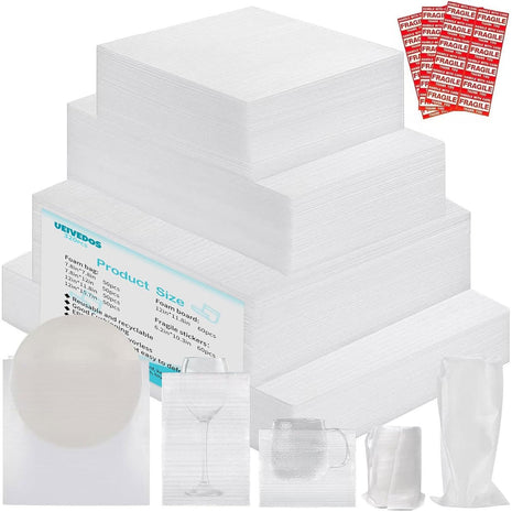320 pcs Moving Packaging Supplies, 260 Cushioning Foam Pouches and Sheets, 4 Sizes (16x12 inch, 12x12 inch, 12x7.8 inch, 7.8x7.8 inch) with 60 Fragile Stickers, Cushion Foam Pouch for Moving, Packaging, Storage.