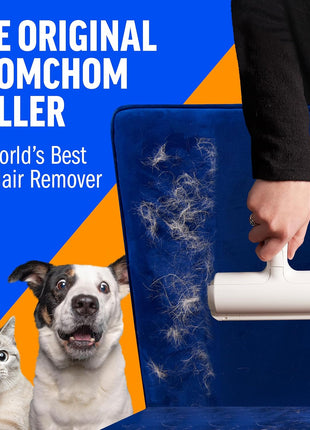 ChomChom Roller Pet Hair Remover and Reusable Lint Roller - Cat and Dog Hair Remover for Furniture, Couch, Carpet, Clothing and Bedding - Portable, Multi-Surface Fur Removal Tool (White)