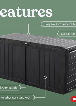 Keter Marvel Plus 71 Gallon Resin Deck Box-Organization and Storage for Patio Furniture Outdoor Cushions, Throw Pillows, Garden Tools and Pool Toys, Dark Grey