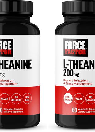 Force Factor L Theanine, Extra Strength L-TheanineSupplement for Stress Relief, and Supporting Calm and Relaxation, LTheanine 200mg Capsules, Vegan, Non-GMO, No Gelatin, 60 Count (Pack of 2)