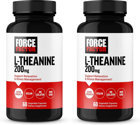 Force Factor L Theanine, Extra Strength L-TheanineSupplement for Stress Relief, and Supporting Calm and Relaxation, LTheanine 200mg Capsules, Vegan, Non-GMO, No Gelatin, 60 Count (Pack of 2)