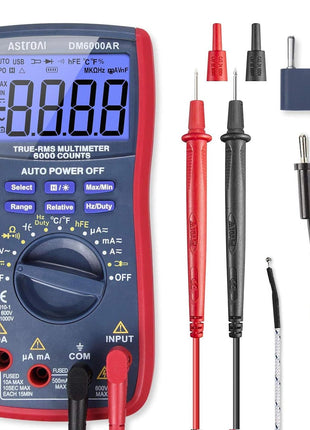 AstroAI Digital Multimeter and Analyzer TRMS 6000 Counts Volt Meter Ohmmeter Auto-Ranging Tester; Accurately Measures Voltage Current Resistance Diodes Continuity Duty-Cycle Capacitance Temperature