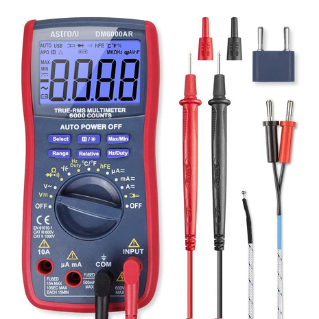 AstroAI Digital Multimeter and Analyzer TRMS 6000 Counts Volt Meter Ohmmeter Auto-Ranging Tester; Accurately Measures Voltage Current Resistance Diodes Continuity Duty-Cycle Capacitance Temperature