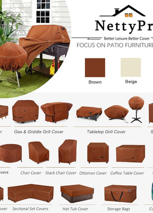 NettyPro BBQ Grill Cover 56 inch Heavy Duty Waterproof Outdoor 2-3 Burners Gas Grill Cover for Outside Weber, Char-Broil, Brinkmann, Nexgrill Barbecue, Brown