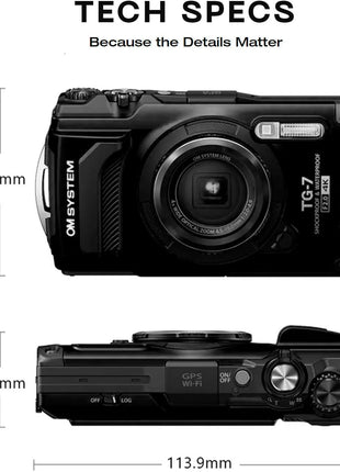 OM SYSTEM Olympus Tough TG-7 Black Underwater Camera, Waterproof, Freeze Proof, High Resolution Bright, 4K Video 44x Macro Shooting (Successor Olympus TG-6)