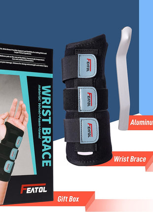 FEATOL Wrist Brace Hand Brace, Carpal Tunnel Wrist Splint Night Support for Women Men, Pain Relief Support  Tendonitis, Arthritis, Sprain, Right Hand, Small/Medium