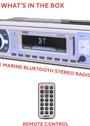 Pyle PLMRB29W Single-DIN In-Dash Digital Marine Stereo Receiver with Bluetooth (White)