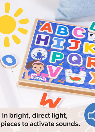 Melissa & Doug® Ms. RachelTM Wooden Phonics Alphabet Sound Puzzle with Light-Activated Sound Effects, 26-Piece Toddler Toys for Boys and Girls Ages 2+ Years - FSC Certified