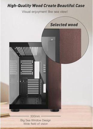 DIYPC DIY-CUBE10-Wood Black USB3.0 /Type C ATX Mid Tower Gaming Computer Case w/Tempered Glass Panel w/Walnut Wood