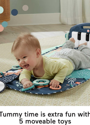 Fisher-Price Baby Playmat Kick & Play Piano Gym with Musical and Sensory Toys for Newborn to Toddler, Navy Fawn