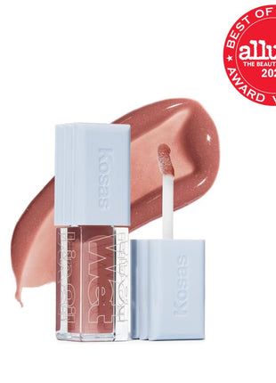 Kosas Wet Lip Oil Gloss - Hydrating Lip Plumping Treatment with Hyaluronic Acid & Peptides, Non-Sticky Finish (Unbuttoned)
