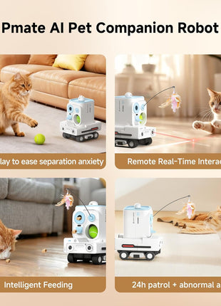 Pmate AI Pet Camera Robot Companion for Dogs & Cats Robot Camera with Visual Recognition Remote Video Interaction Auto Feeding & Play Red Light Teaser Night Vision Auto Charging Blue