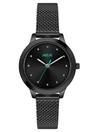Helix by Timex Analog Watch for Women with Black Round Dial & Black Stainless Steel Mesh Bracelet Band Water Resistant Women's Wrist Watches - TW022HL28