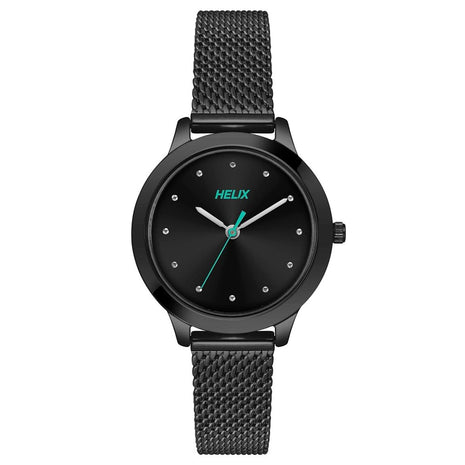 Helix by Timex Analog Watch for Women with Black Round Dial & Black Stainless Steel Mesh Bracelet Band Water Resistant Women's Wrist Watches - TW022HL28