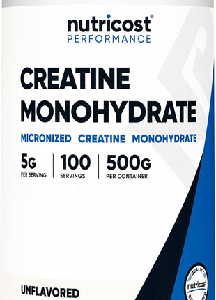 Nutricost Creatine Monohydrate Micronized Powder 500G, 5000mg Per Serv (5g)   100 Servings, 17.9 Oz