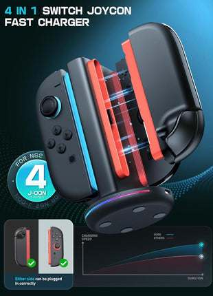 SUPCASE Charging Dock for Nintendo Switch 2 Joy Con, Black | Supports Dual-Side Charging, 9 Light Modes, Magnetic Controller, Fast Charger Stand Station