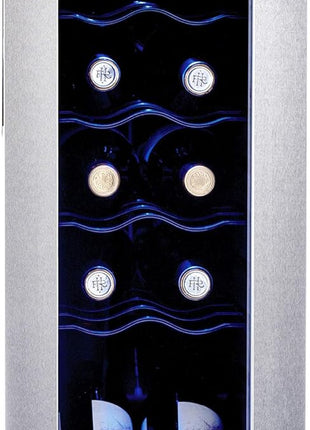 NewAir 12 Bottle Wine Cooler Refrigerator | Freestanding Wine Fridge | Stainless Steel, Double-Layer Tempered Glass Door, Quiet Compressor | 41F-64F Digital Temperature Control For Reds & Whites Wine
