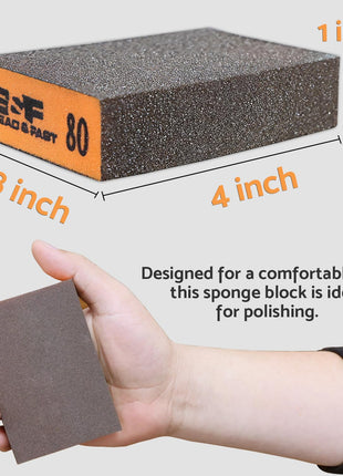 S&F STEAD & FAST Sanding Sponge 60 80 120 220 Grit 4 Pcs with 2 Emery Board | Superior Elasticity, Exclusive PU Glue Formulation, Flexible and Durable, Wet and dry, for Wood, Metal, Drywall, Kitchen